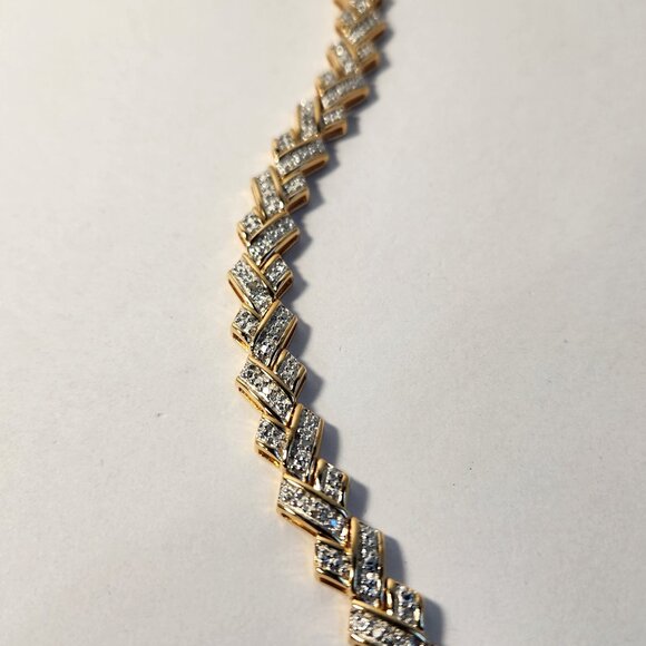VTG 1992 Ross Simmons Diamond Chevron Tennis Link Bracelet 18K/925 7.5" 20g - Picture 13 of 14